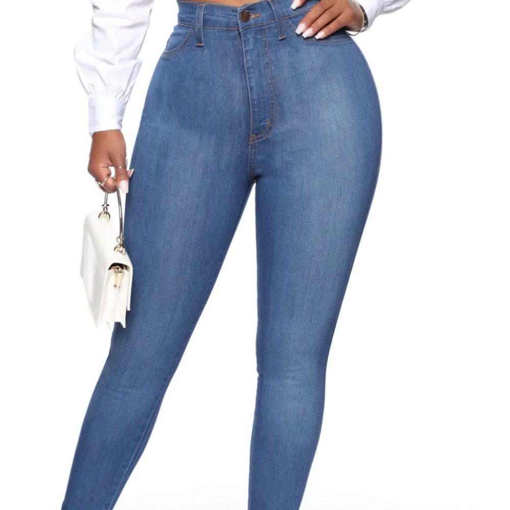 Classic High Waist Skinny Jeans - Medium Blue Wash